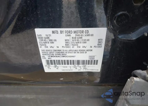 2021 Ford Police Interceptor z USA, uszkodzony, nr VIN 1FM5K8AC3MGC02007